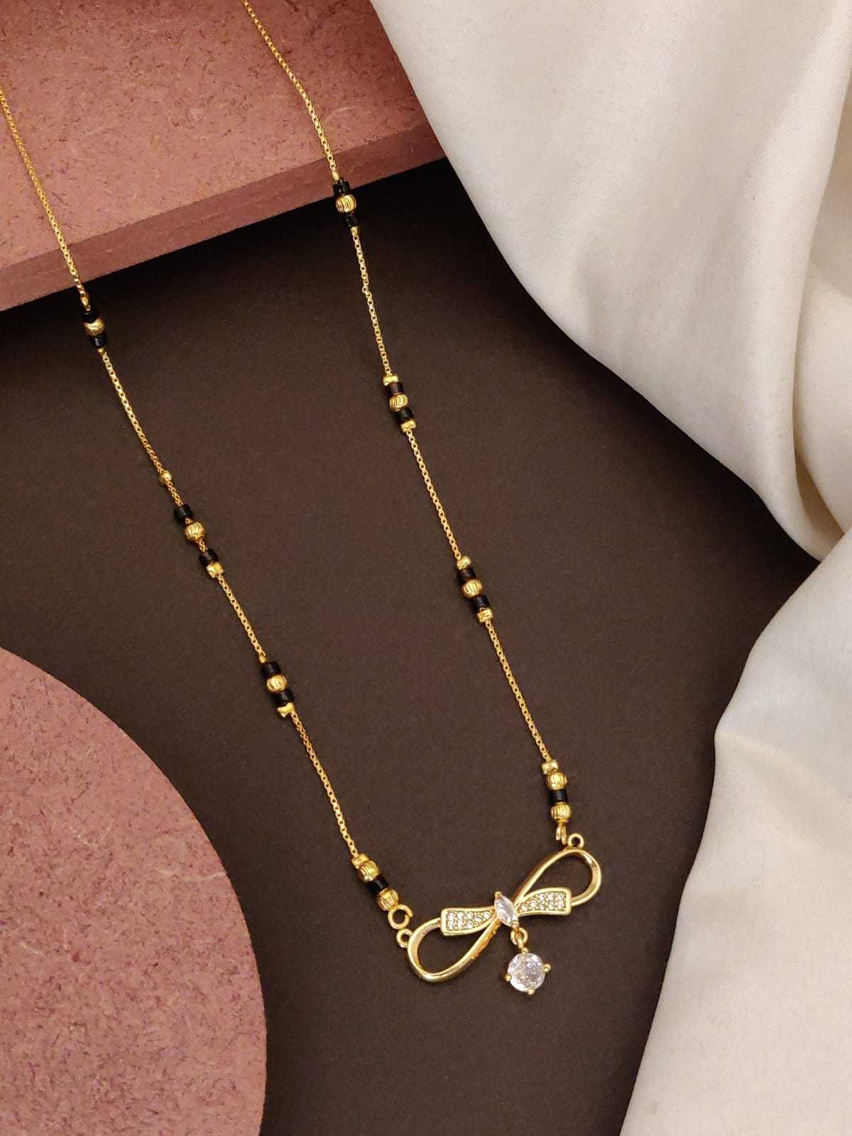 Modern CZ Pendant Mangalsutra on Fine Black Bead Chain