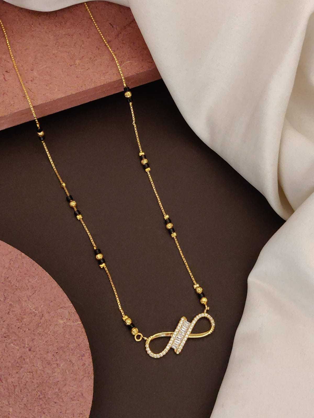 Modern CZ Pendant Mangalsutra on Fine Black Bead Chain