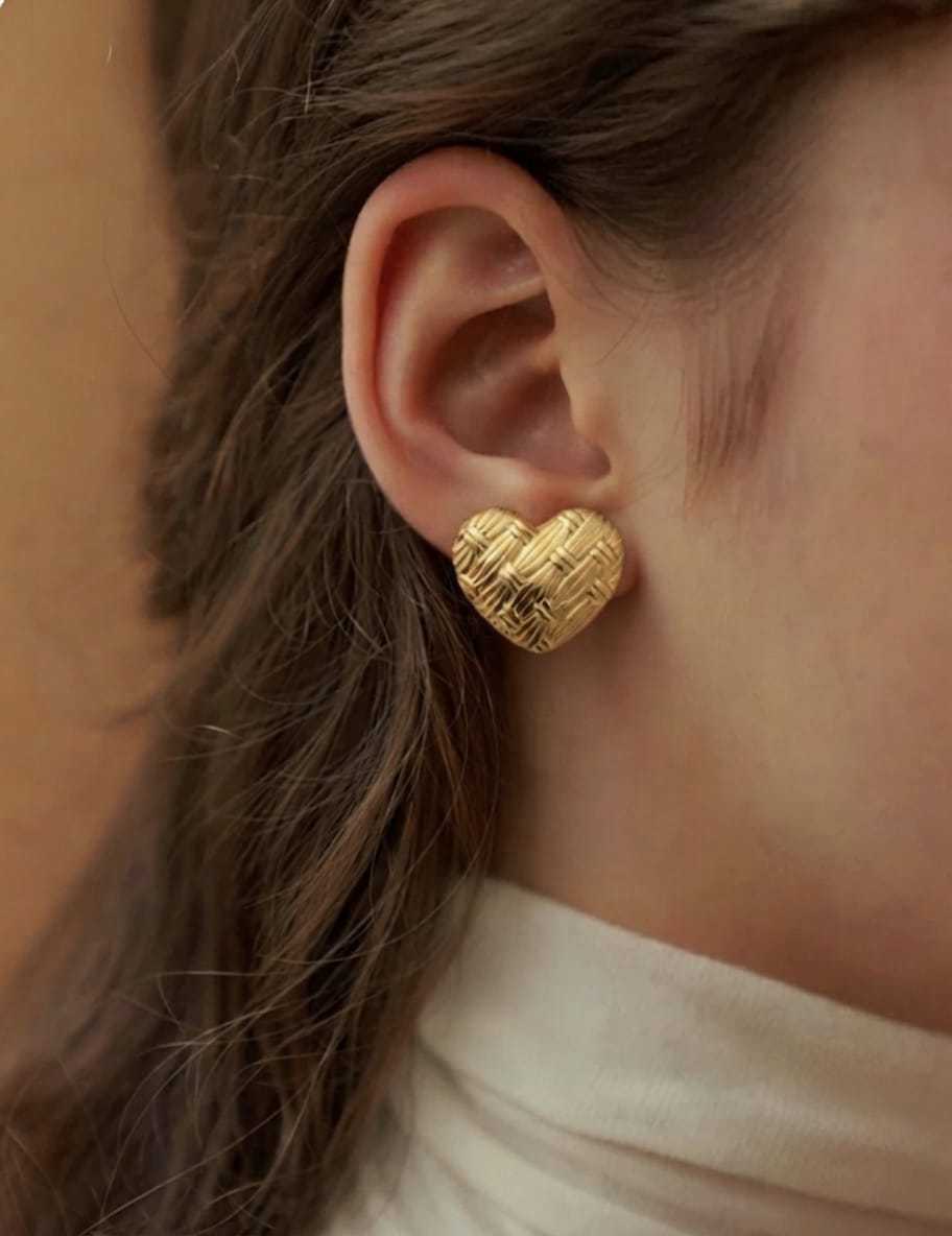 Modern Domed Heart Stud Earrings