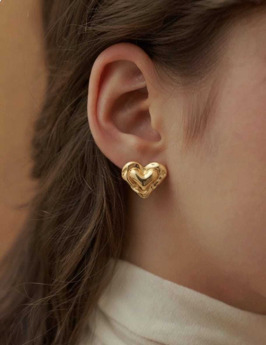Modern Domed Heart Stud Earrings