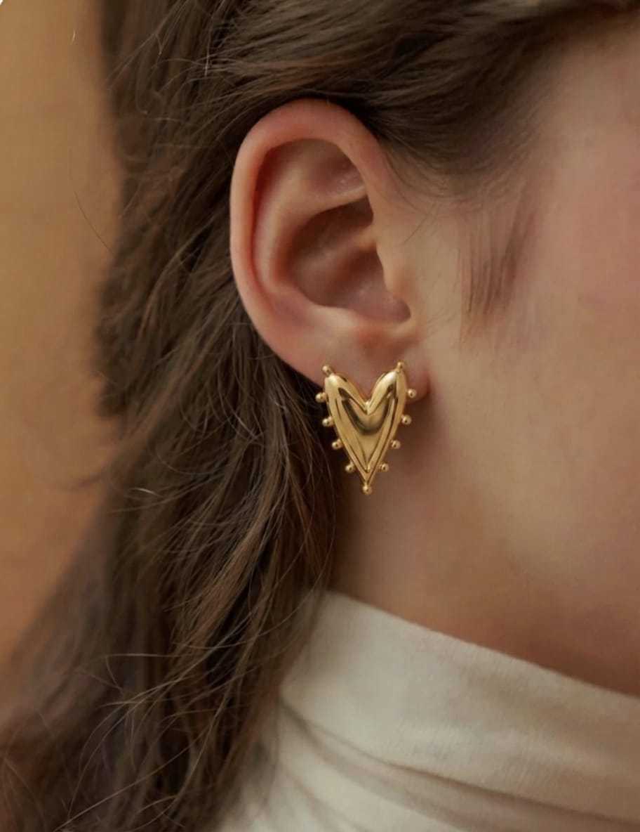 Modern Domed Heart Stud Earrings
