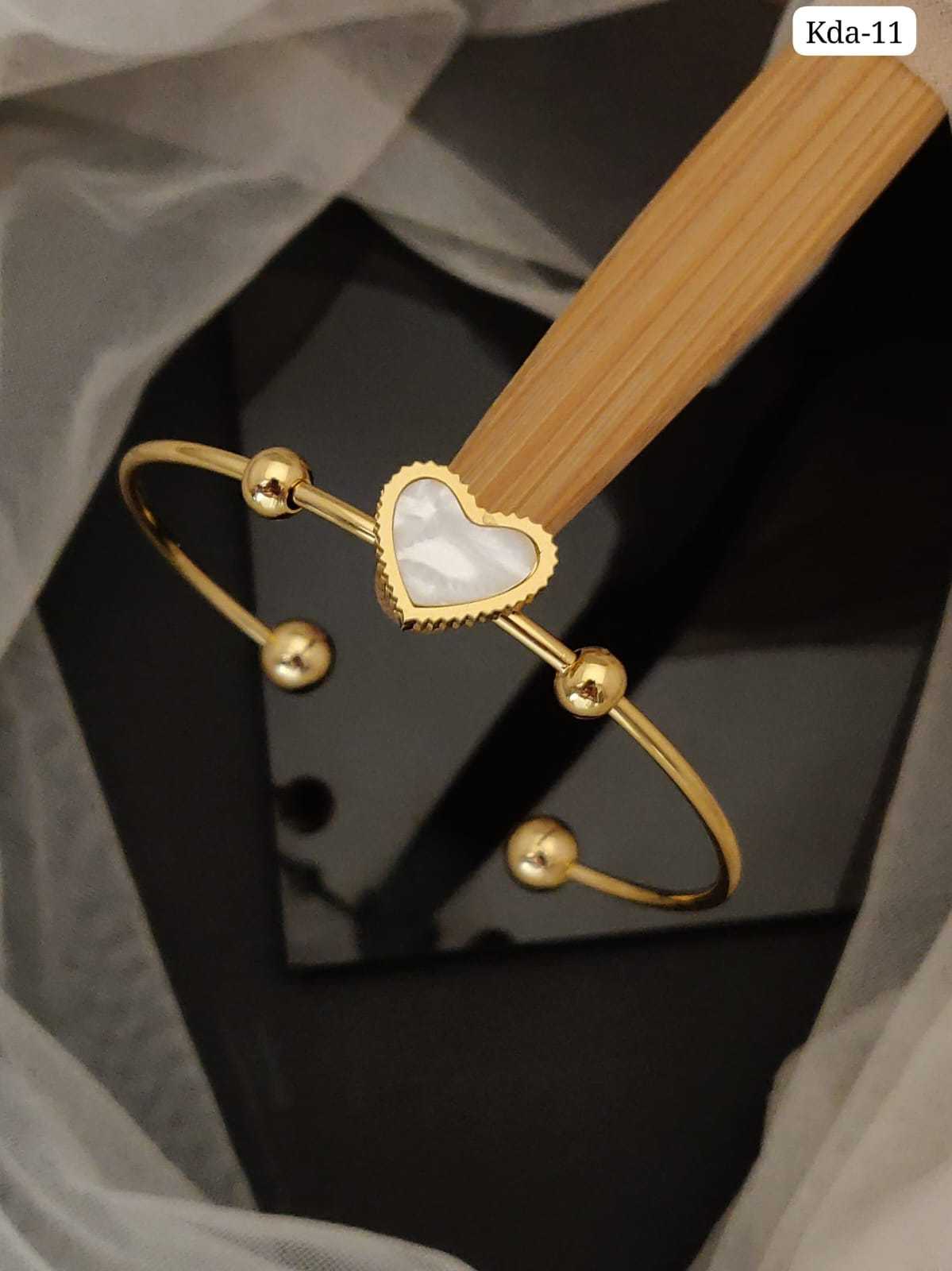 Mother of Pearl Heart and Clover Open Cuff Bangle