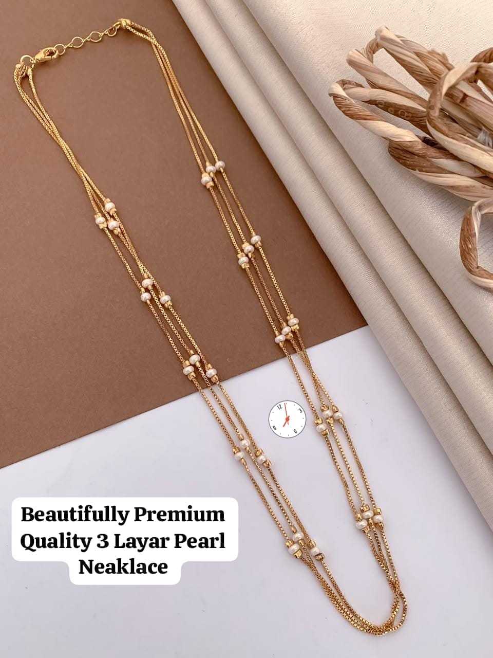 Multi-Layered Chain Necklace with Pearl Accents