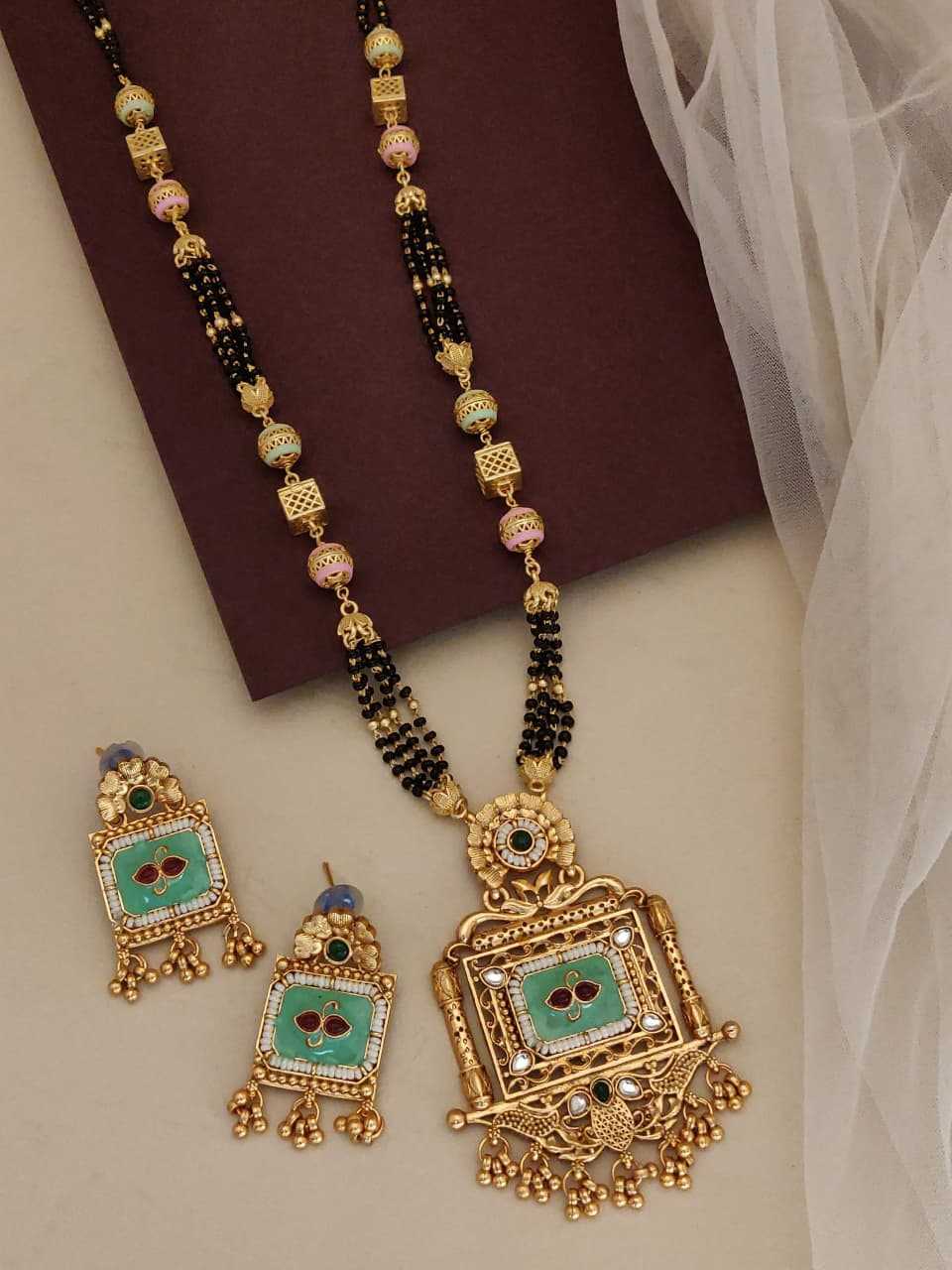 Multi-Strand Black Bead Mangalsutra with Jhumkas