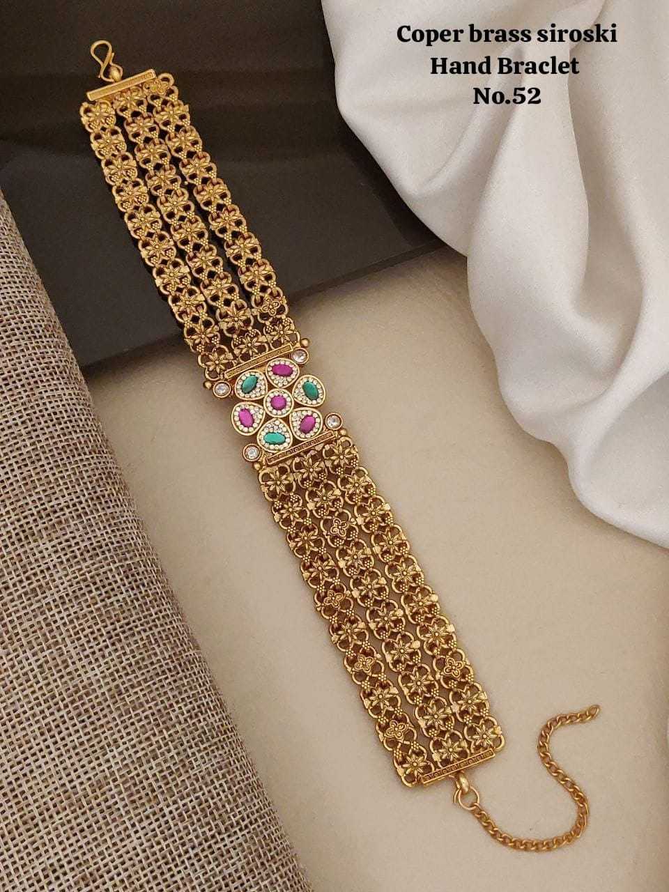 Multi Strand Jaal Hand Bracelet with Stone Centre