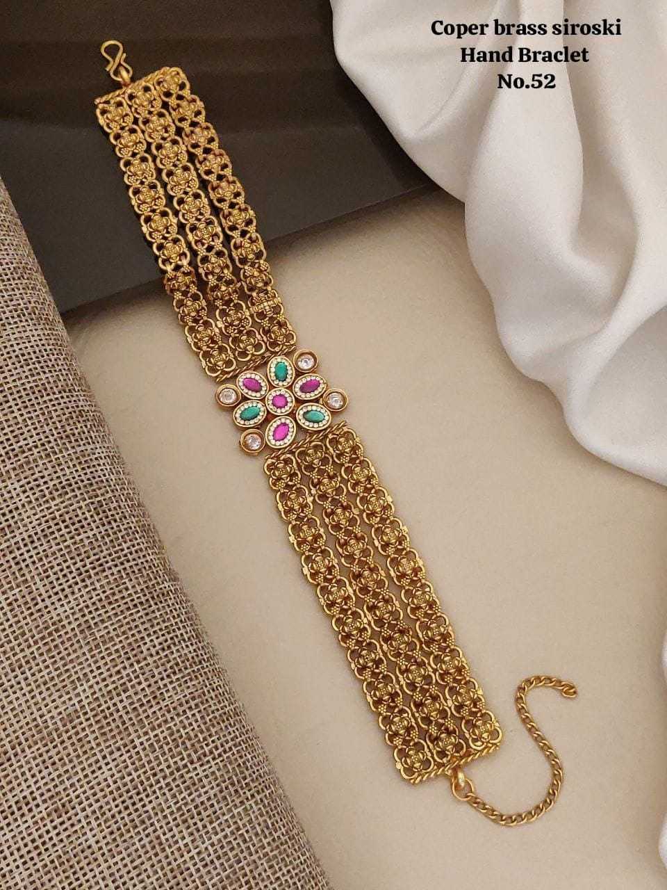 Multi Strand Jaal Hand Bracelet with Stone Centre