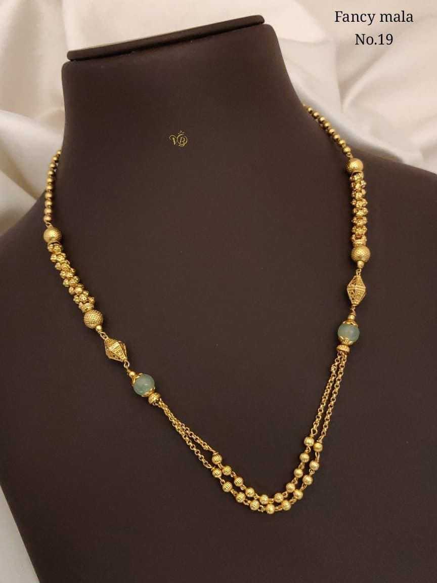 Multi Strand Mala Necklace with Green Accent Beads