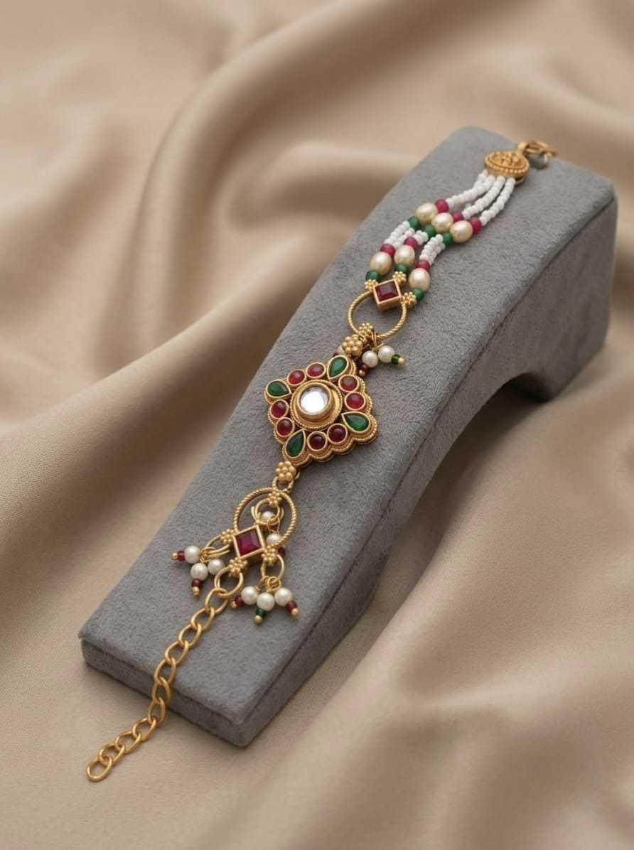 Multi Strand Pearl Kada with Kundan Centrepiece