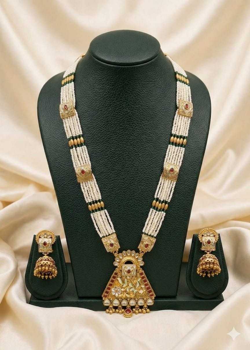 Multi-Strand Pearl Long Necklace Set with Jhumkas