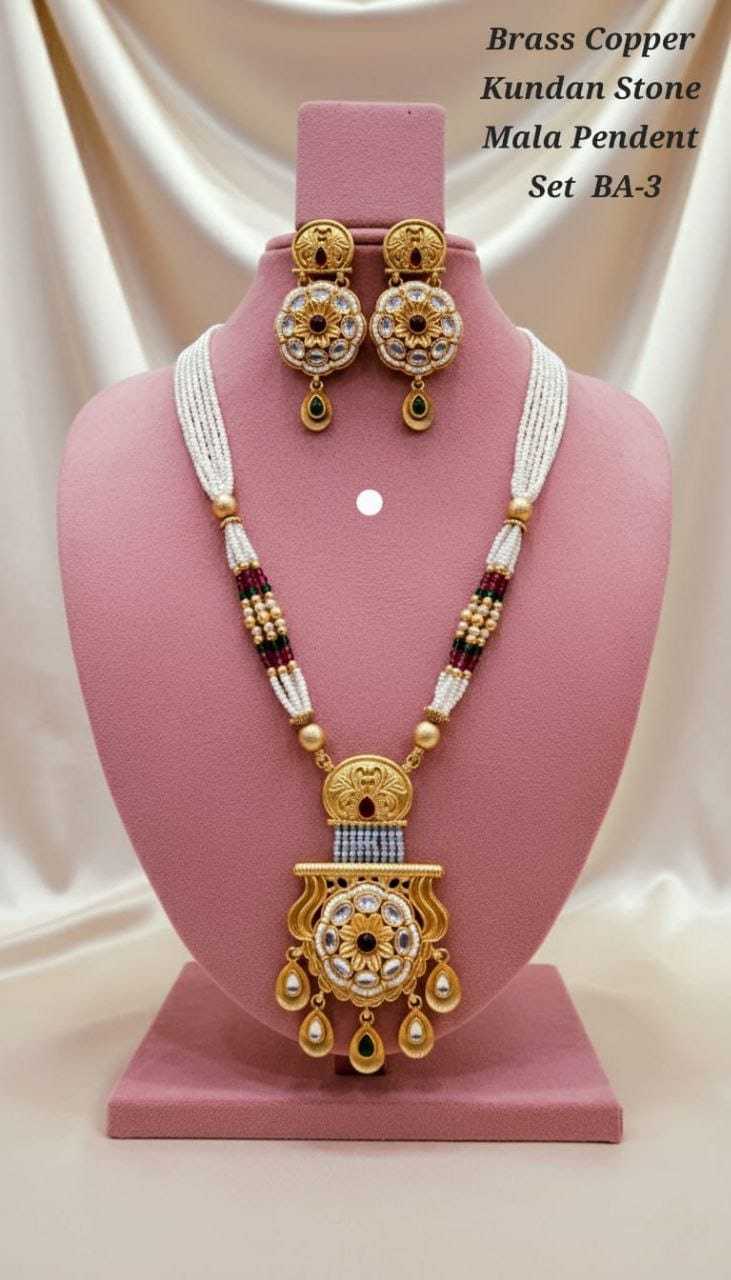 Multi-Strand White Bead Mala with Kundan Style Pendant and Earrings