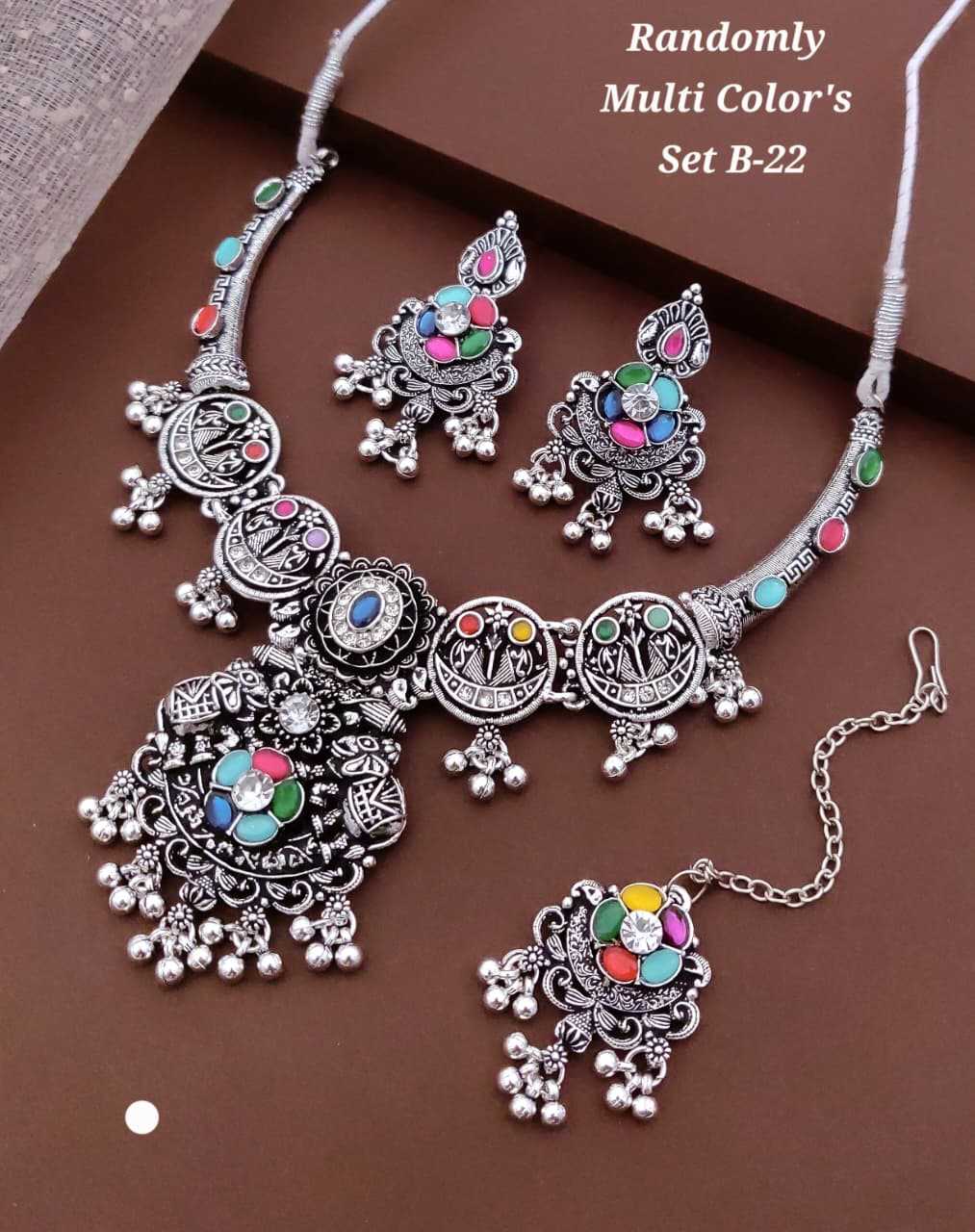 Multicolour Enamel Shield Pendant Necklace Set