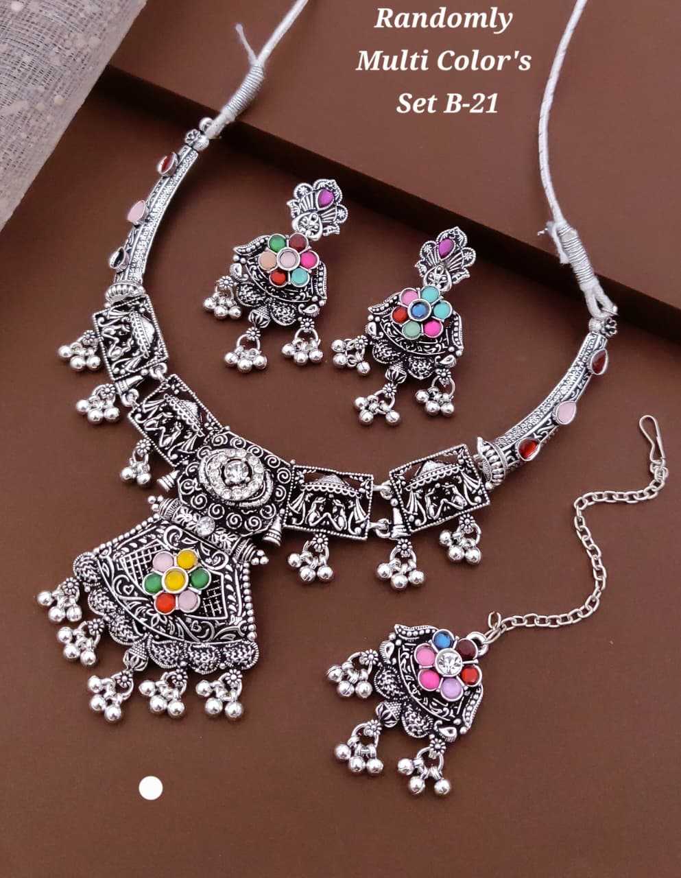 Multicolour Enamel Shield Pendant Necklace Set