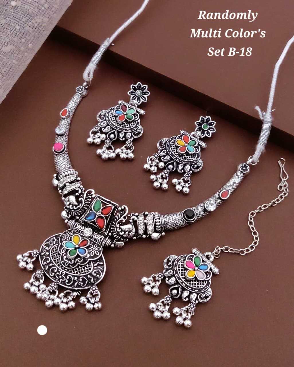 Multicolour Enamel Shield Pendant Necklace Set