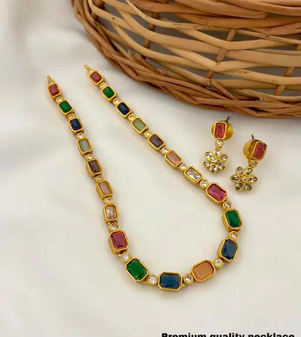Multicolour Stone Necklace with Kundan Spacers