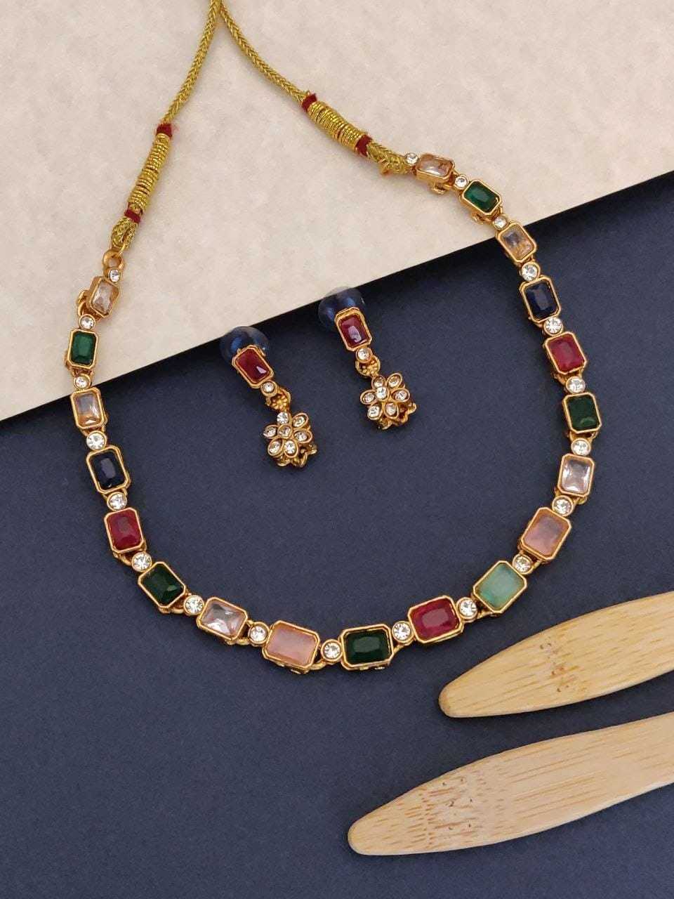Multicolour Stone Necklace with Kundan Spacers