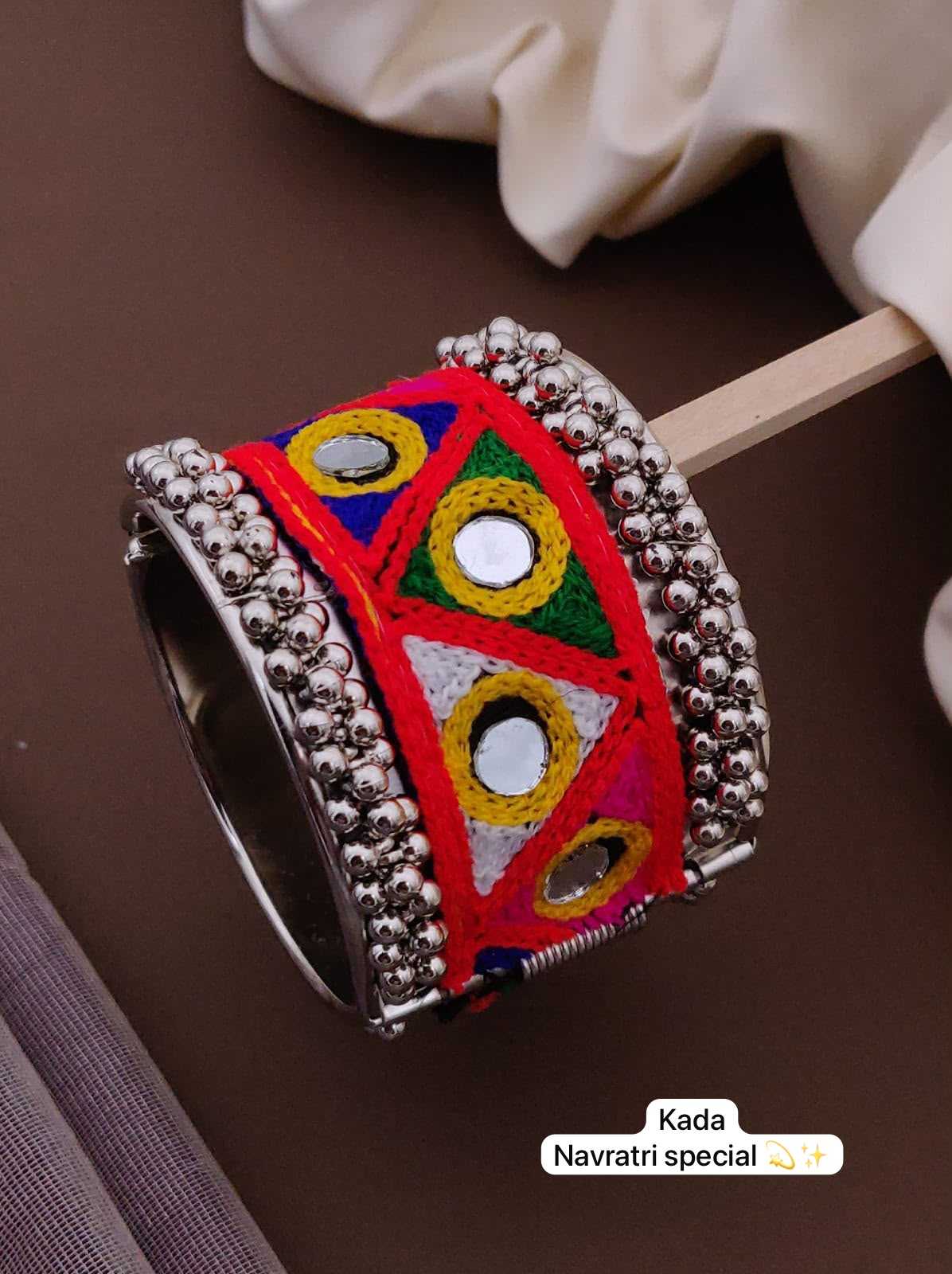 Navratri Enamel Flower Kada with Ghungroo Bells