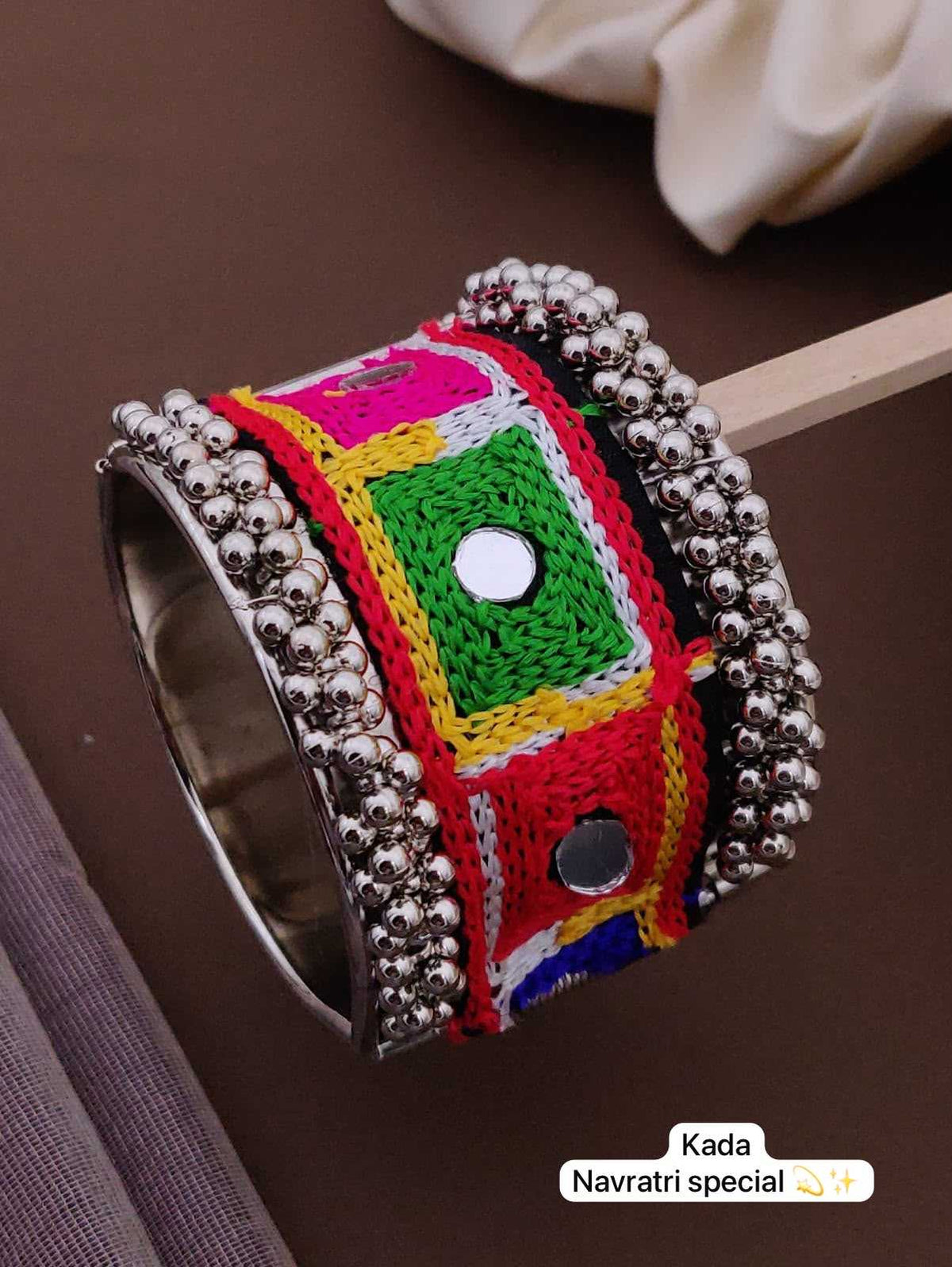 Navratri Enamel Flower Kada with Ghungroo Bells
