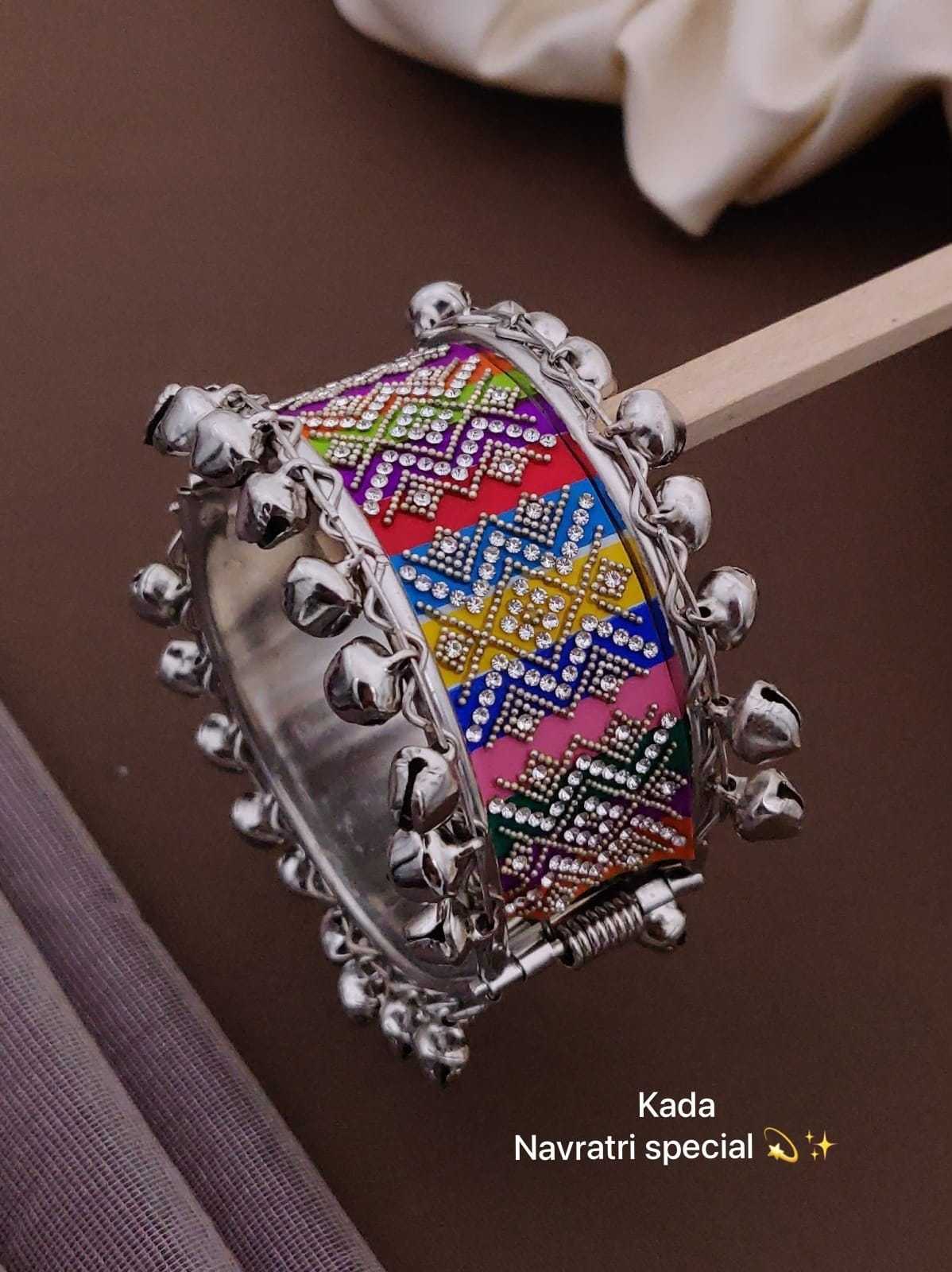 Navratri Ghungroo Kada with Colourful Rhinestone and Mirror Work