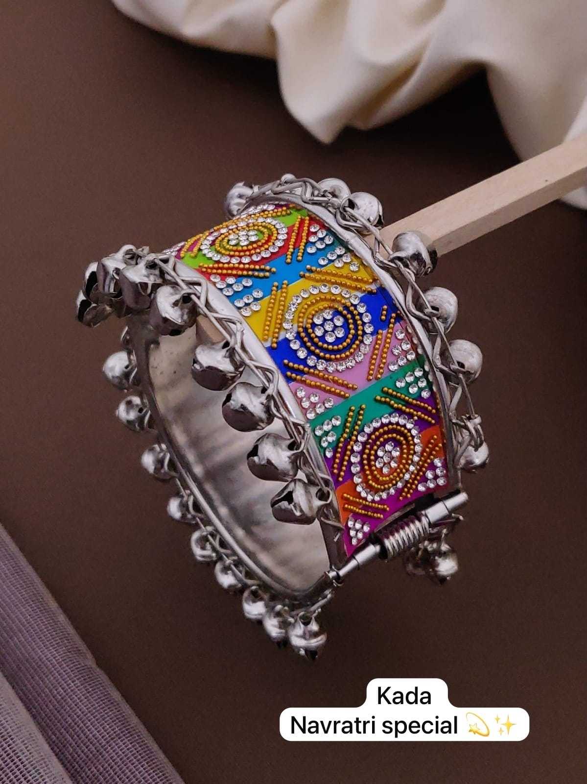 Navratri Ghungroo Kada with Colourful Rhinestone and Mirror Work