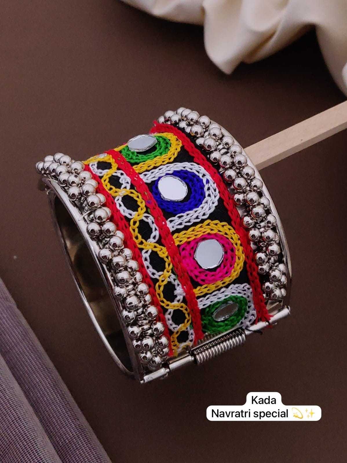 Navratri Ghungroo Kada with Colourful Rhinestone and Mirror Work