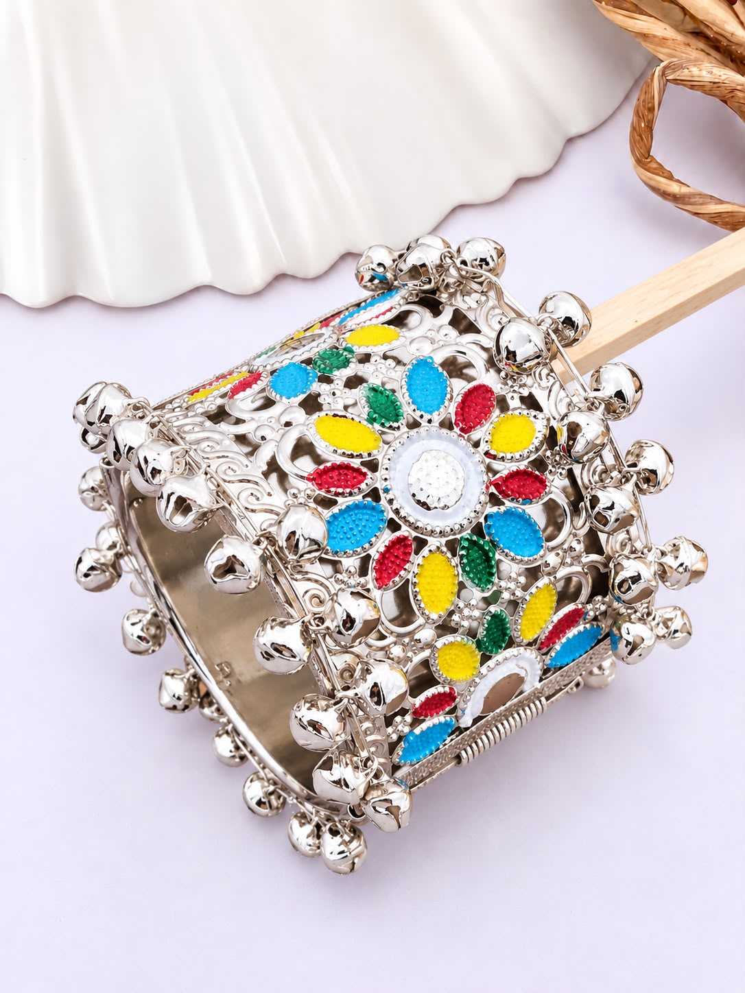 Navratri Mirror Work Kada with Cowrie Shells and Ghungroo