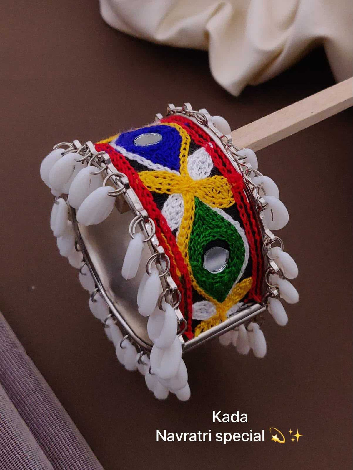 Navratri Openable Kada with Ghungroo and Colourful Fabric Work