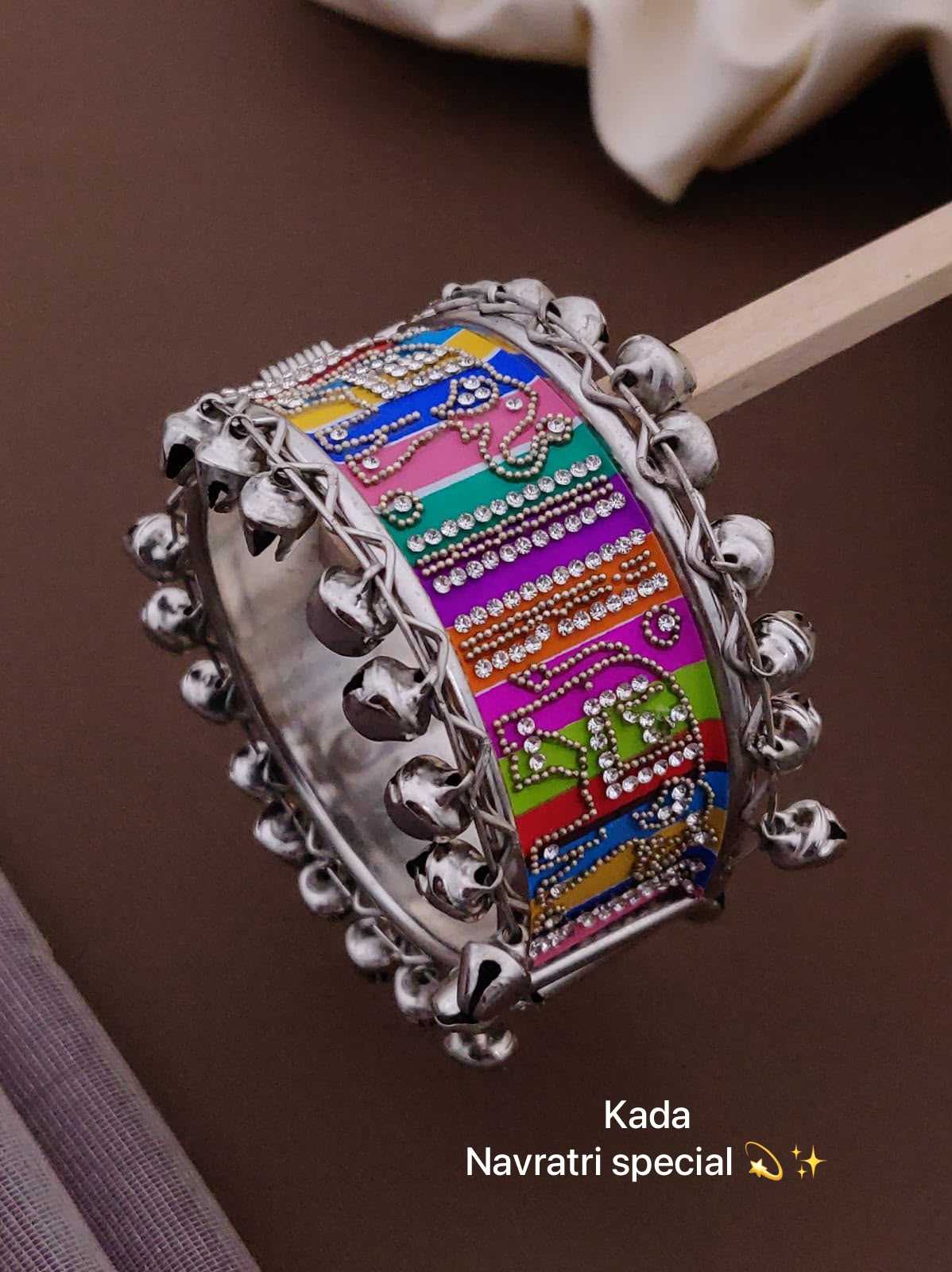 Navratri Openable Kada with Ghungroo and Colourful Fabric Work