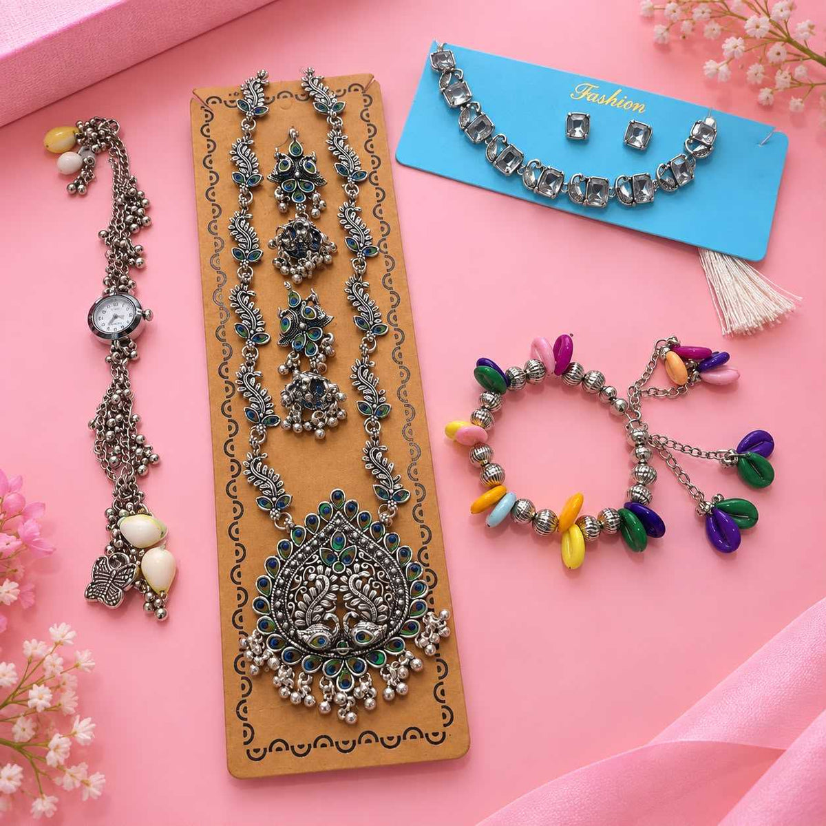 Navratri Oxidised Combo with Choker, Long Set, Watch and Bangles