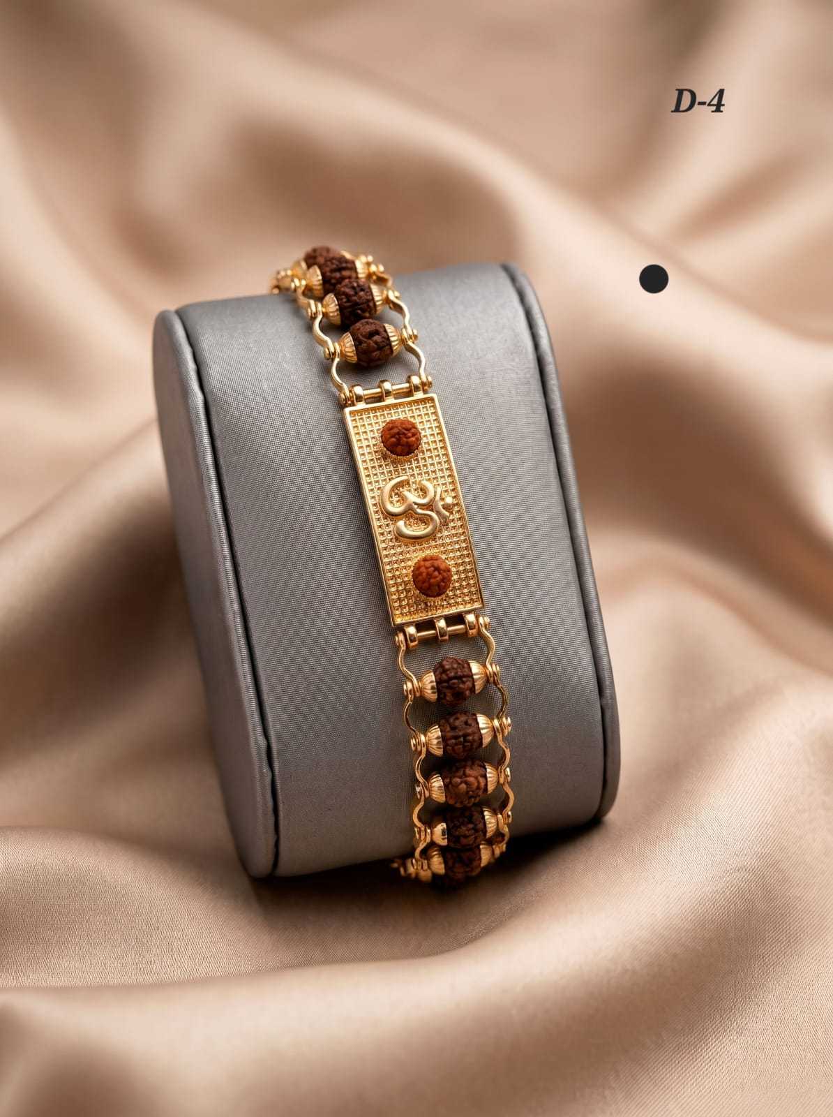 Om Plate Rudraksha Bracelet in Gold Tone