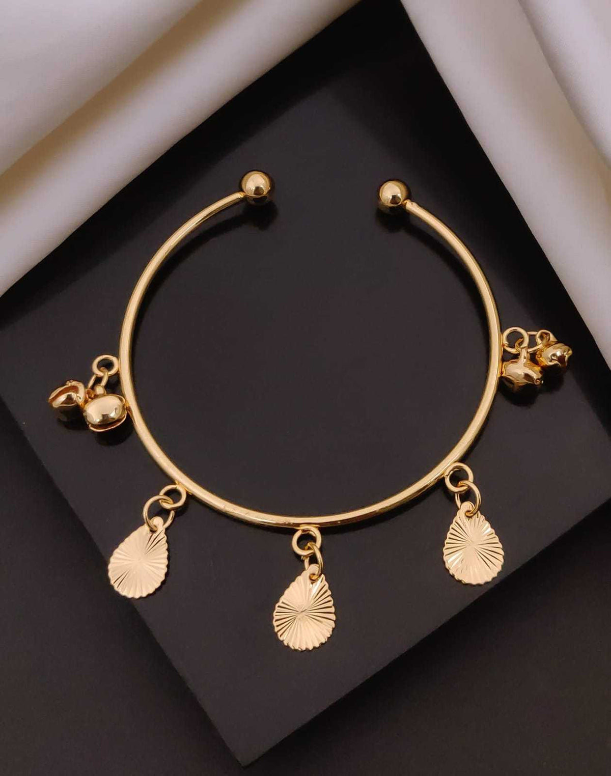 Open Cuff Charm Bracelet with Hearts and Ghungroo Bells