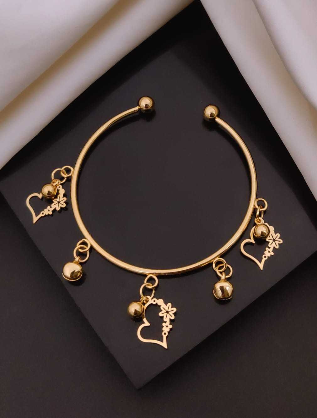Open Cuff Charm Bracelet with Hearts and Ghungroo Bells