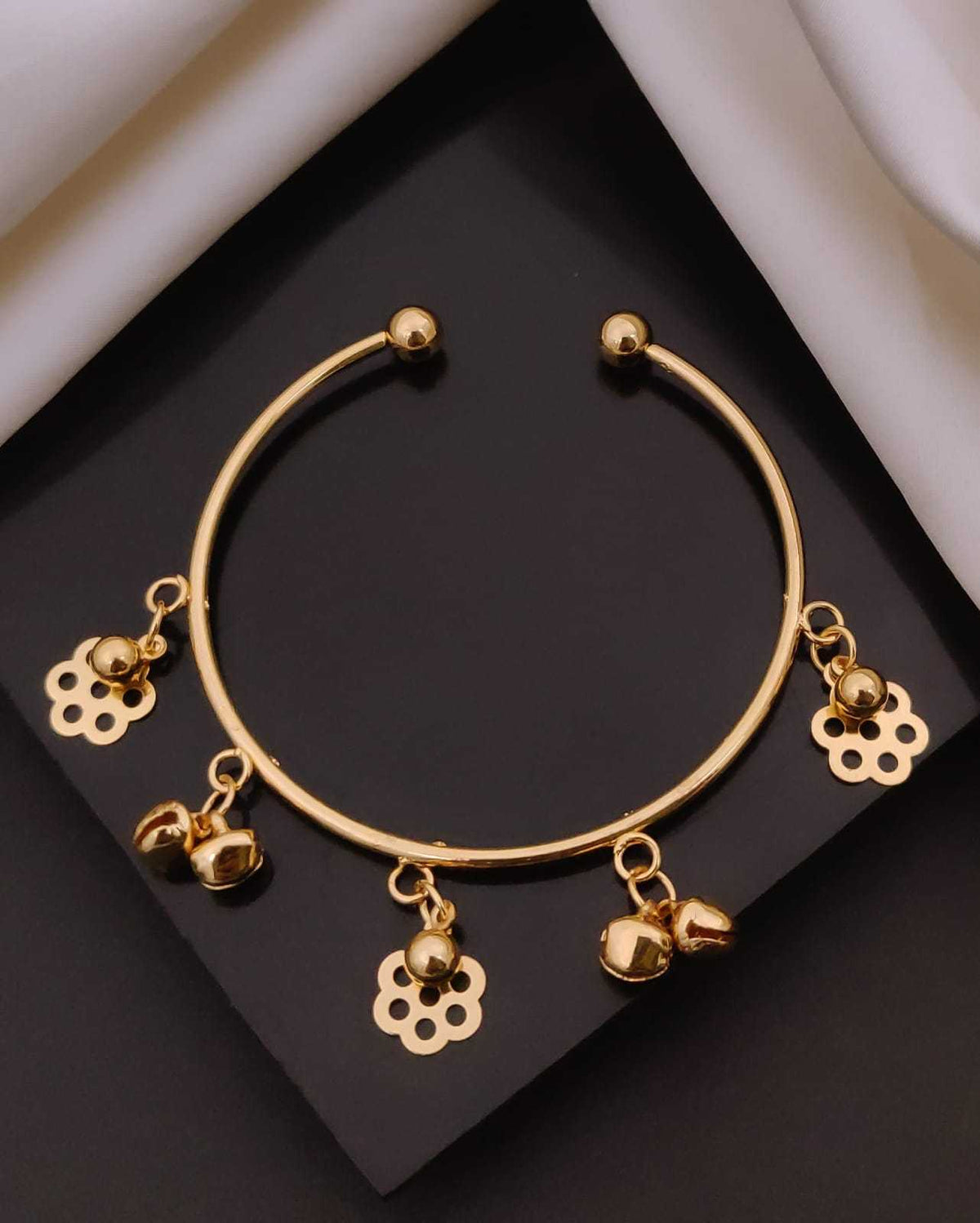 Open Cuff Charm Bracelet with Hearts and Ghungroo Bells
