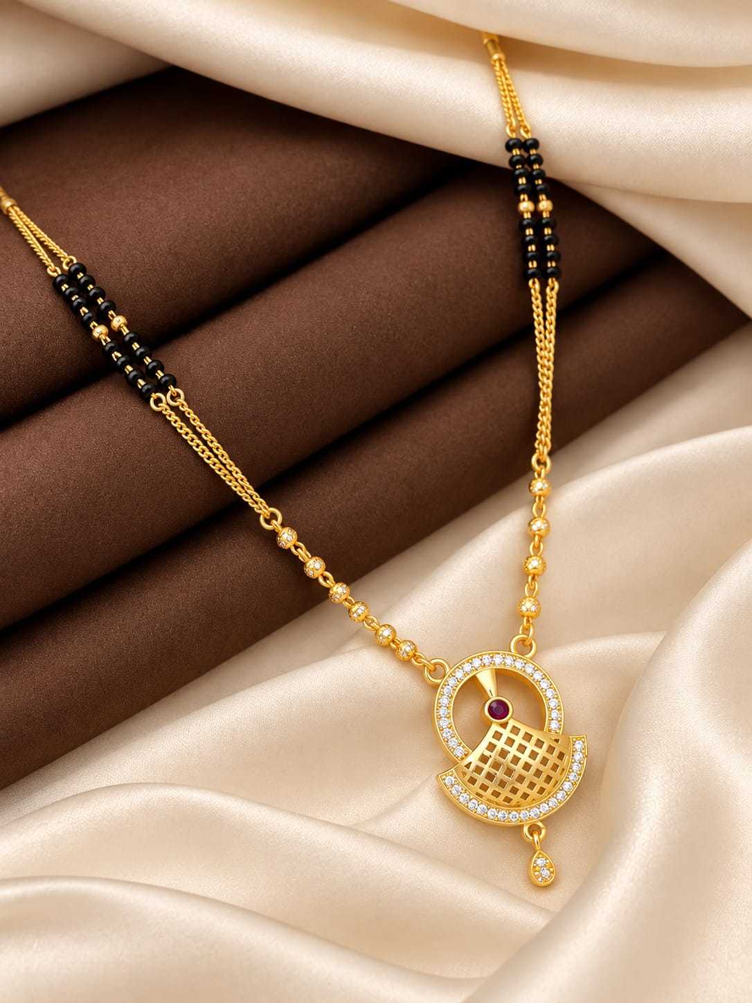 Open CZ Pendant Mangalsutra on Chain and Black Beads