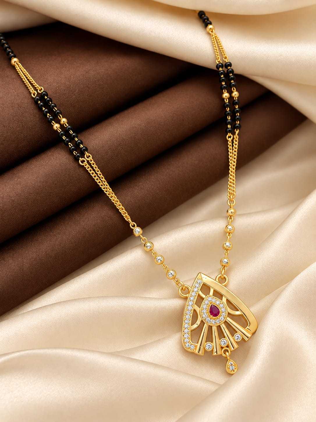 Open CZ Pendant Mangalsutra on Chain and Black Beads