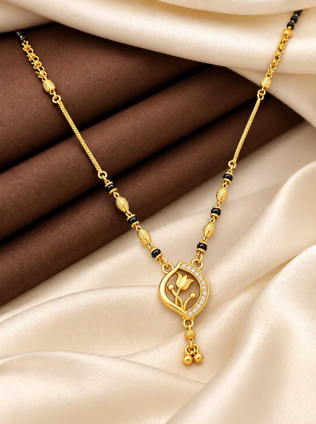 Open CZ Pendant Mangalsutra on Chain and Black Beads