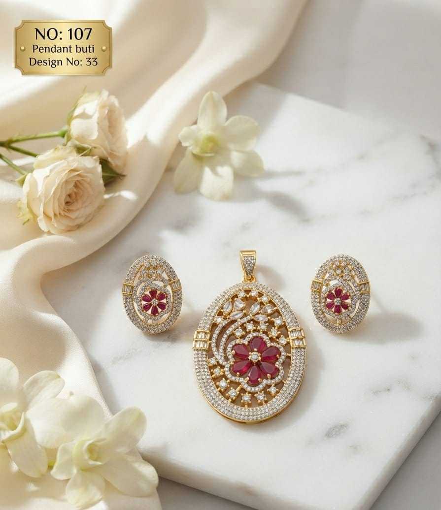 Oval Filigree AD Pendant Set with Blue or Ruby Flower
