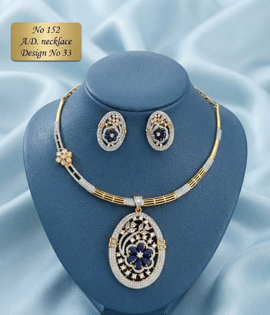 Oval Floral Medallion AD Hasli Necklace Set in Blue or Ruby