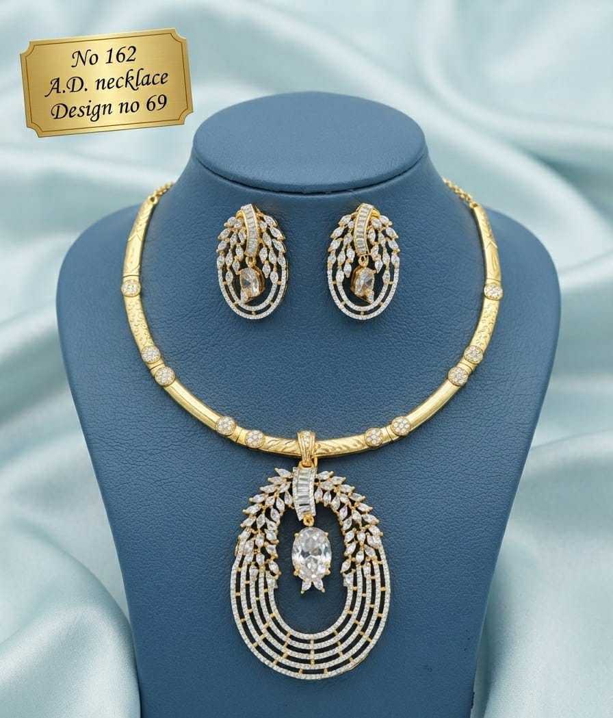 Oval Loop Solitaire AD Hasli Necklace Set with Oval Earrings