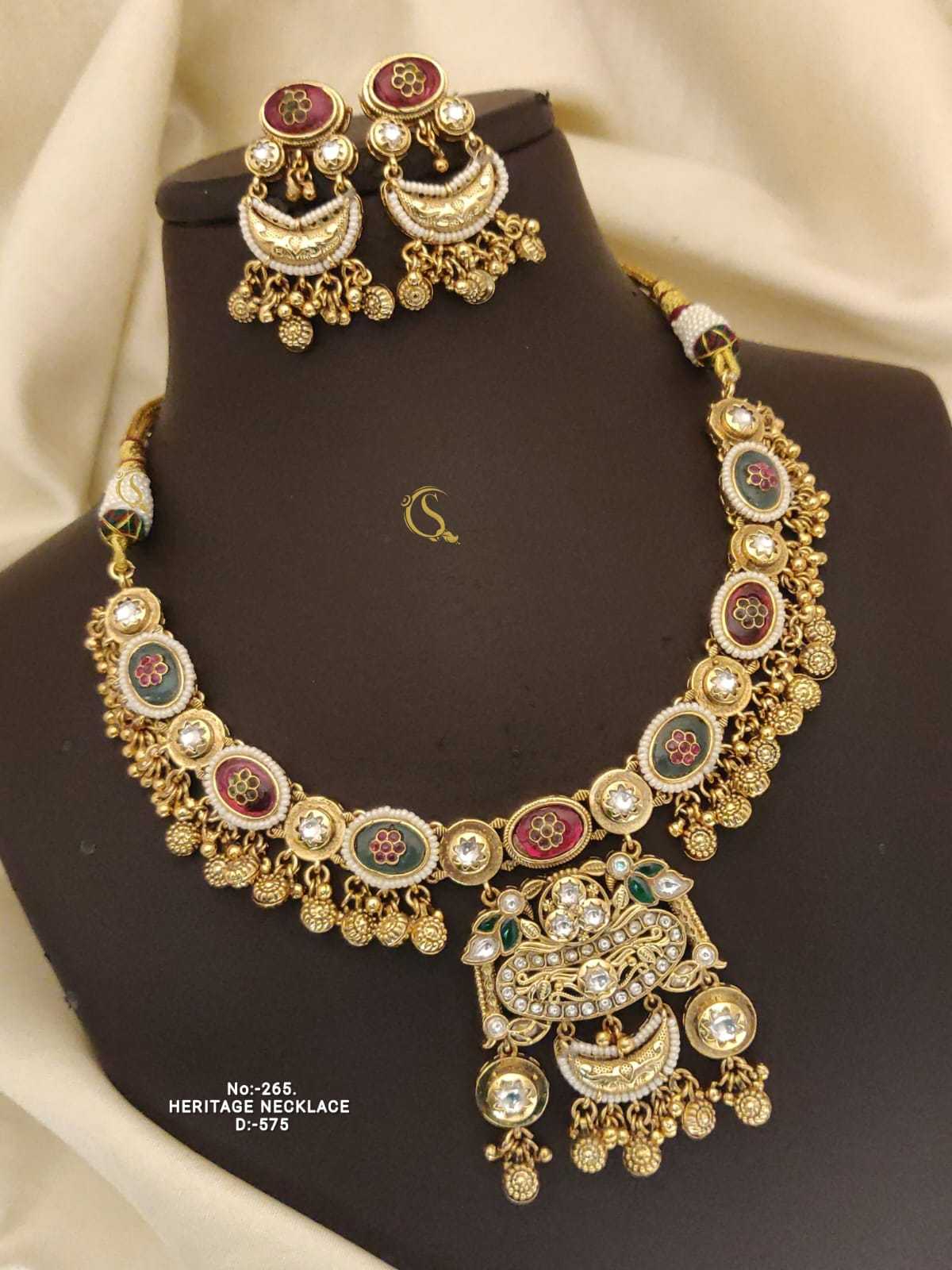 Oval Meenakari Station Necklace with Peacock Chandbali Pendant