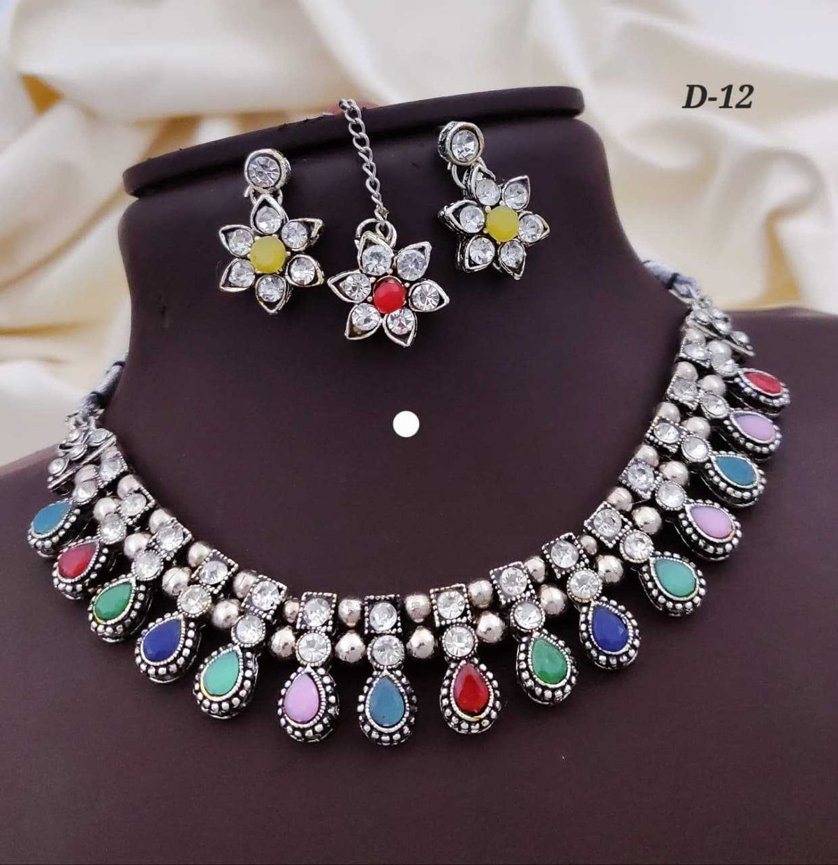 Oxidised Choker, Earrings & Maang Tikka Set