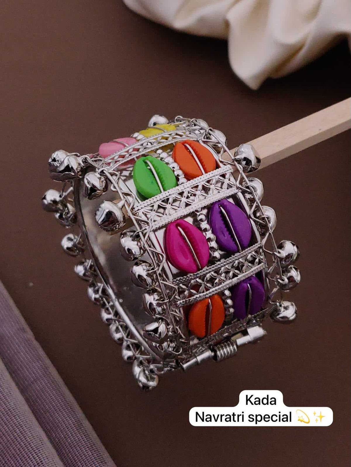 Oxidised Cowrie Shell Navratri Kada with Ghungroo Bells