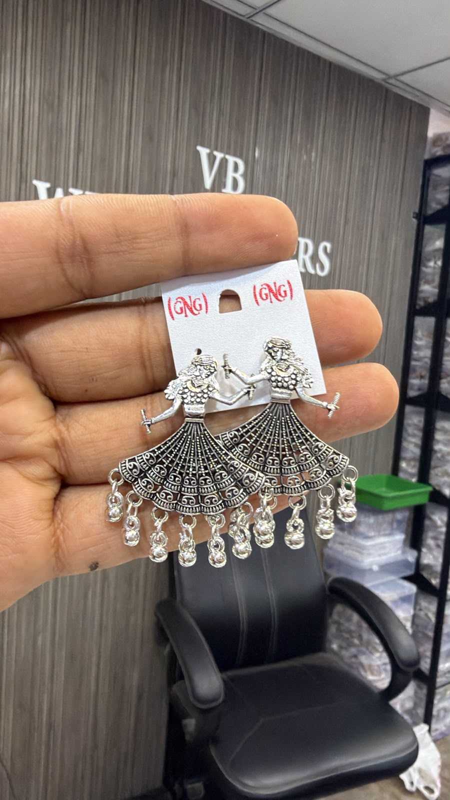 Oxidised Dancing Girl Long Earrings with Ghungroo Fringe