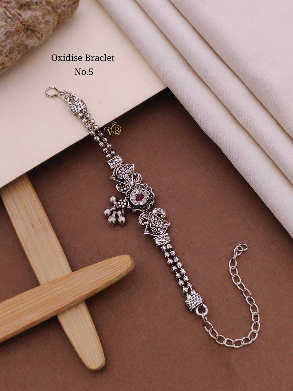 Oxidised Double Bead Chain Bracelet with Floral Motif