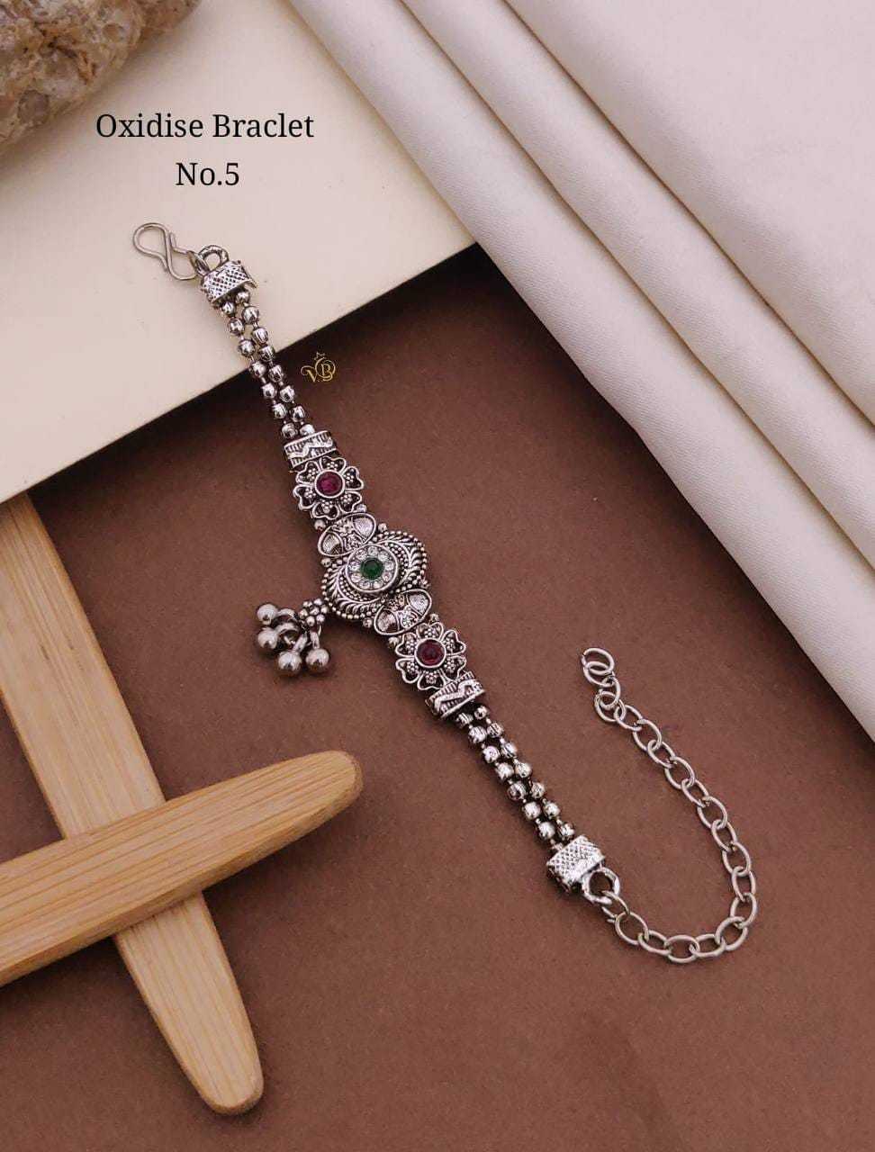 Oxidised Double Bead Chain Bracelet with Floral Motif
