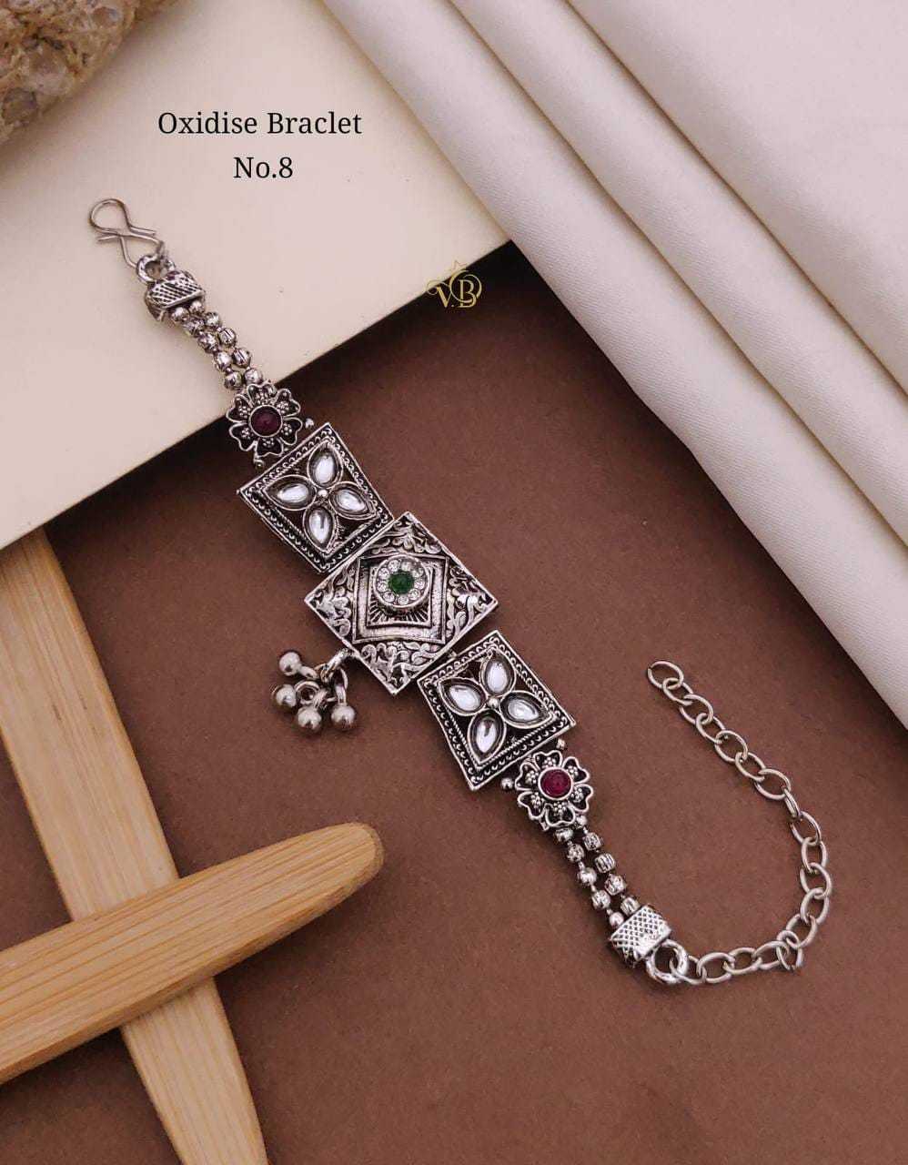 Oxidised Double Bead Chain Bracelet with Floral Motif
