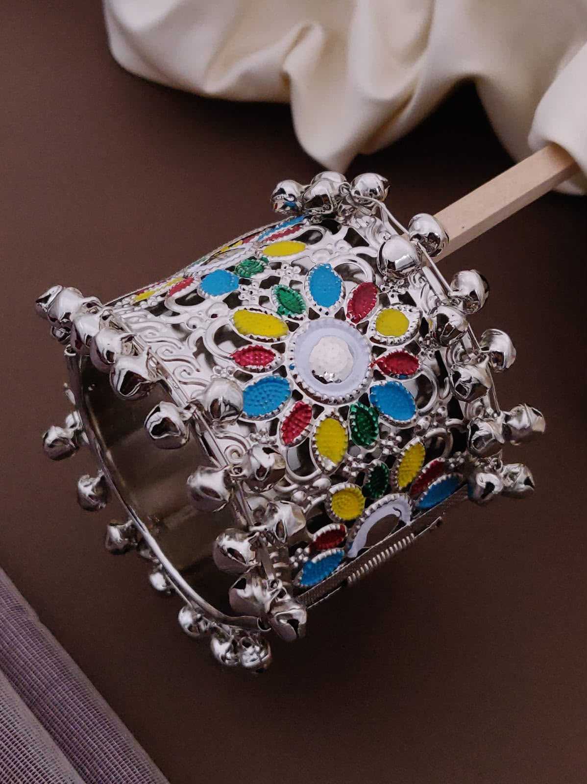 Oxidised Festive Kada with Floral Enamel Detailing
