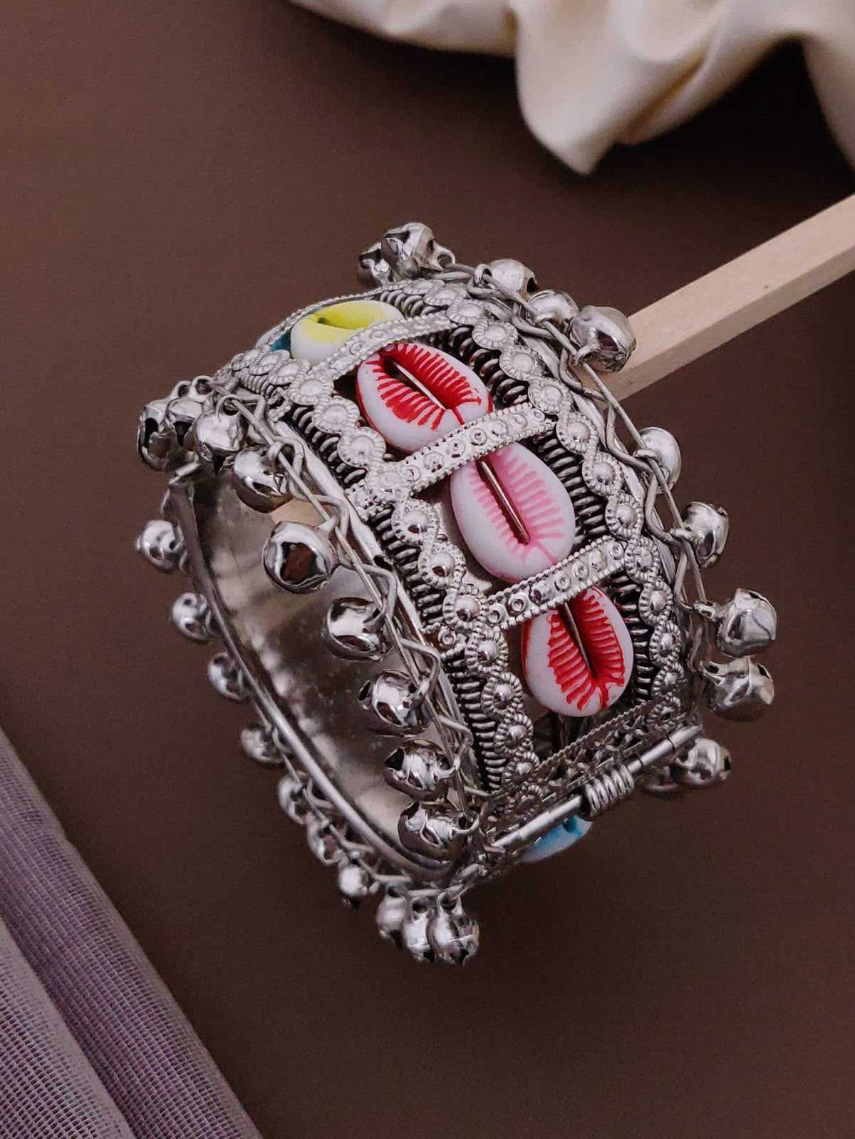 Oxidised Festive Kada with Floral Enamel Detailing