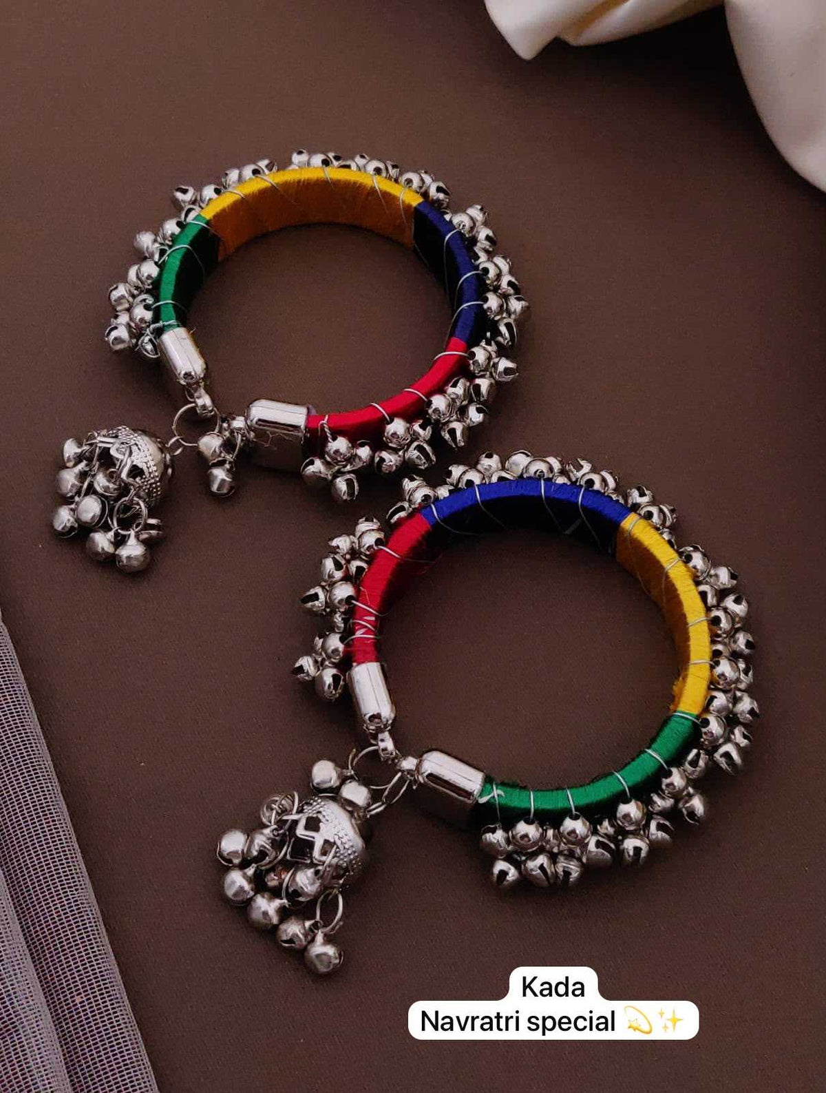 Oxidised Festive Kada with Floral Enamel Detailing