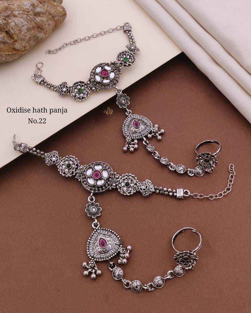 Oxidised Hath Panja Hand Harness with Ring