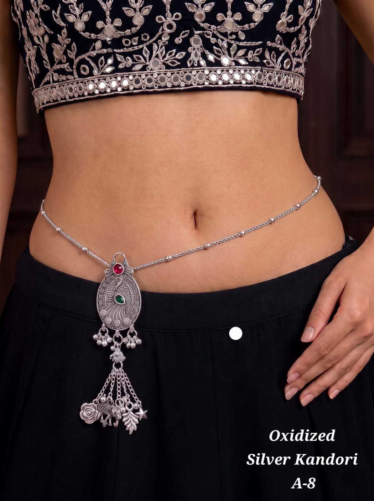 Oxidised Kandori Waist Chain with Charm Tassel Drops